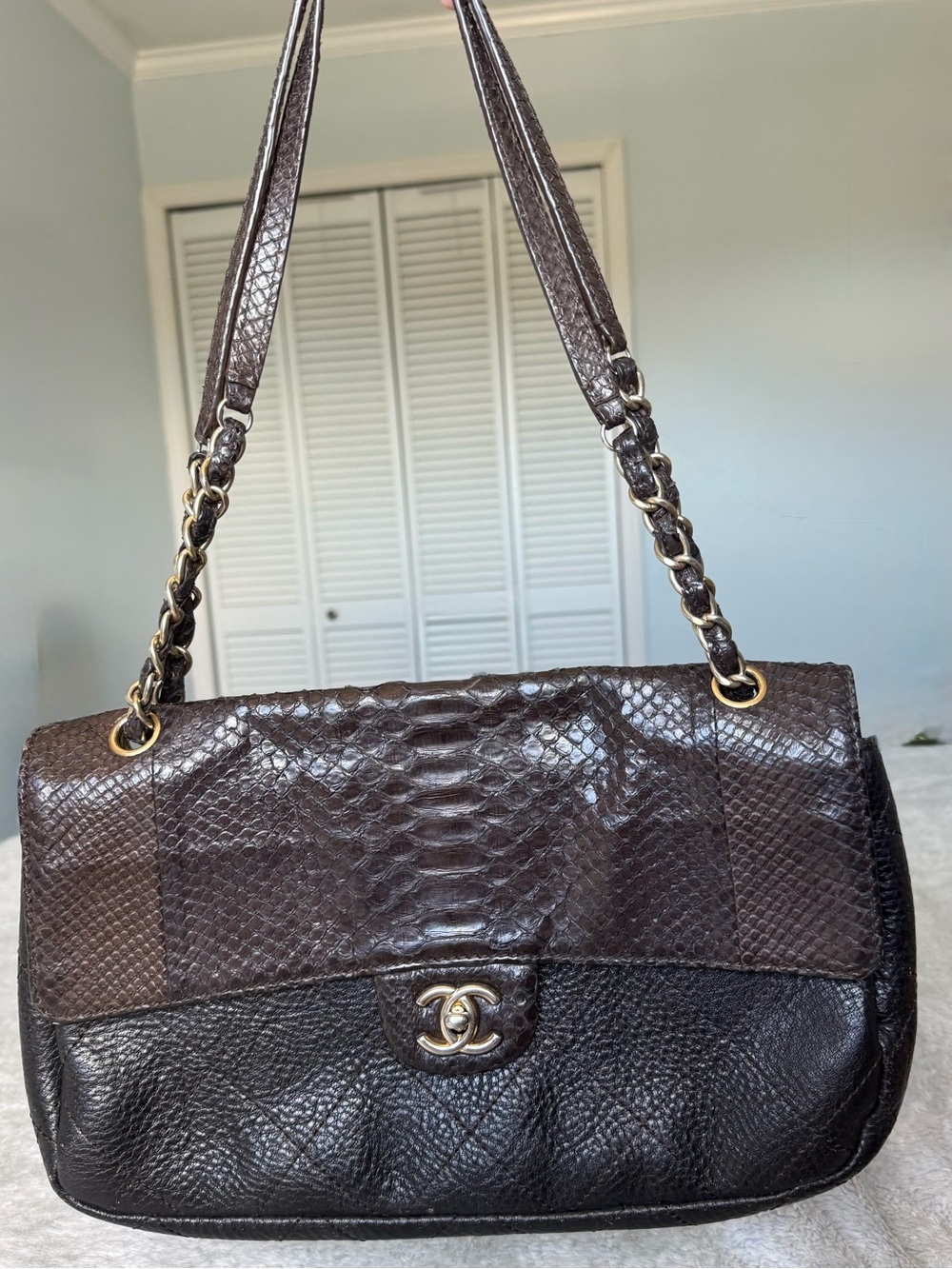 CHANEL 2011 Vintage Python & Caviar Soho Flap Bag 15 Series Discontinued Exotic